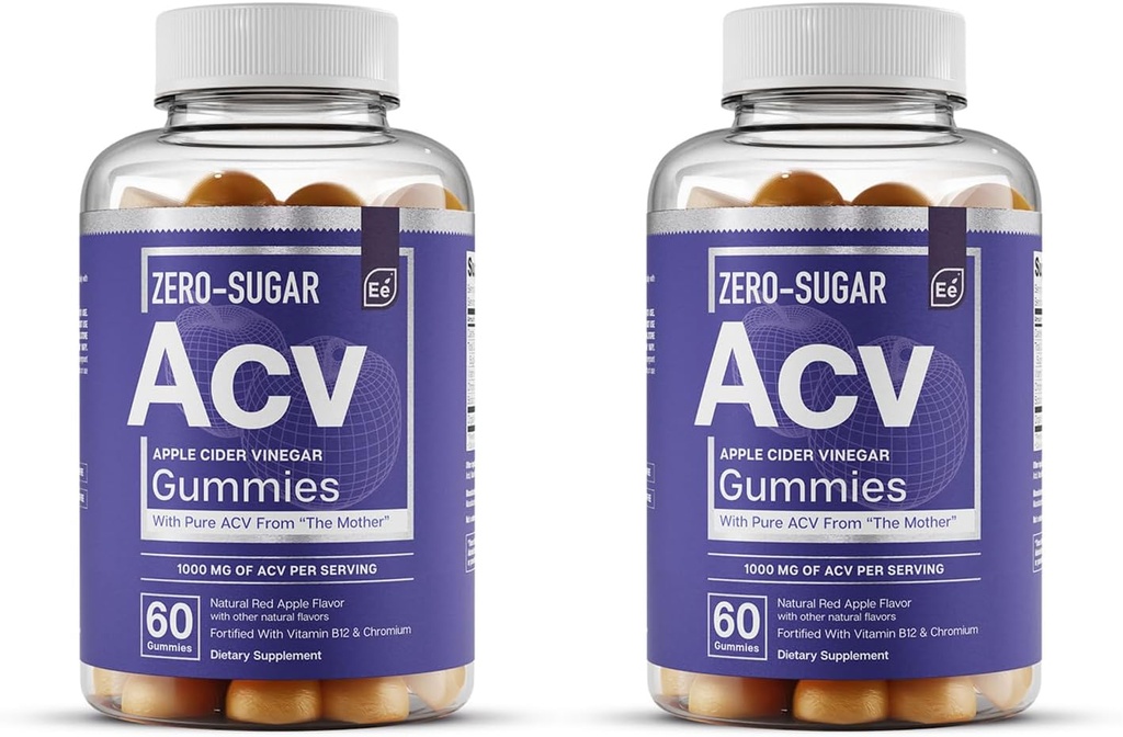 基本元素 零-Sugar ACV Apple 苹果苹果 苹果 苹果 苹果 苹果 苹果 Vinegar Gummys from " The Mother" - 自然来源 Vegan ACV Gummys with Chromium 60 Count (2-Pack)