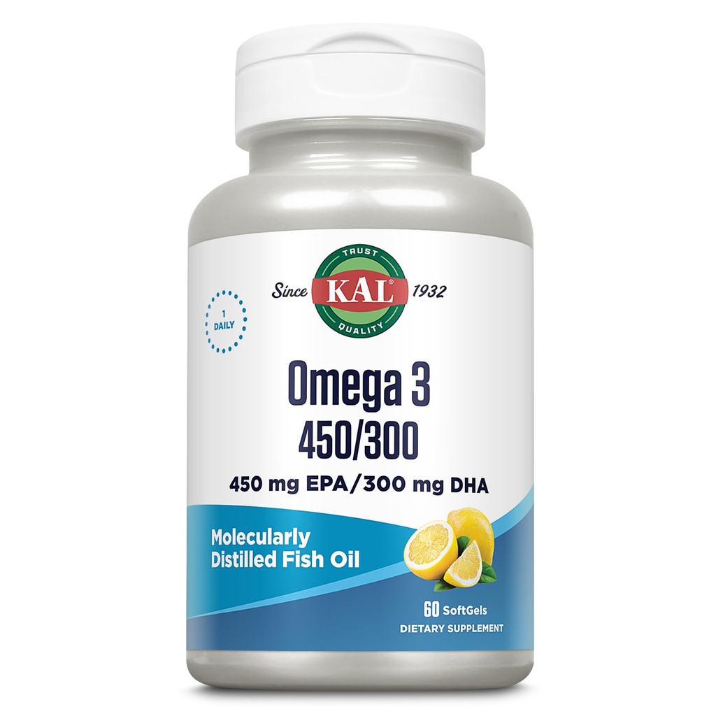 KAL 450/300 1280 Mg Omega 3, 柠檬, 60 计数