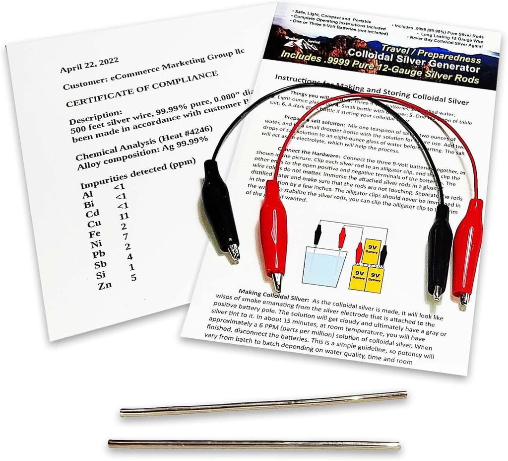 连锁银电机 99.99%纯度为12Gauge(0.08 in.2/06 mm) 一套4-英寸 Rods + mini/Travel generator - 包括电机+完整指令