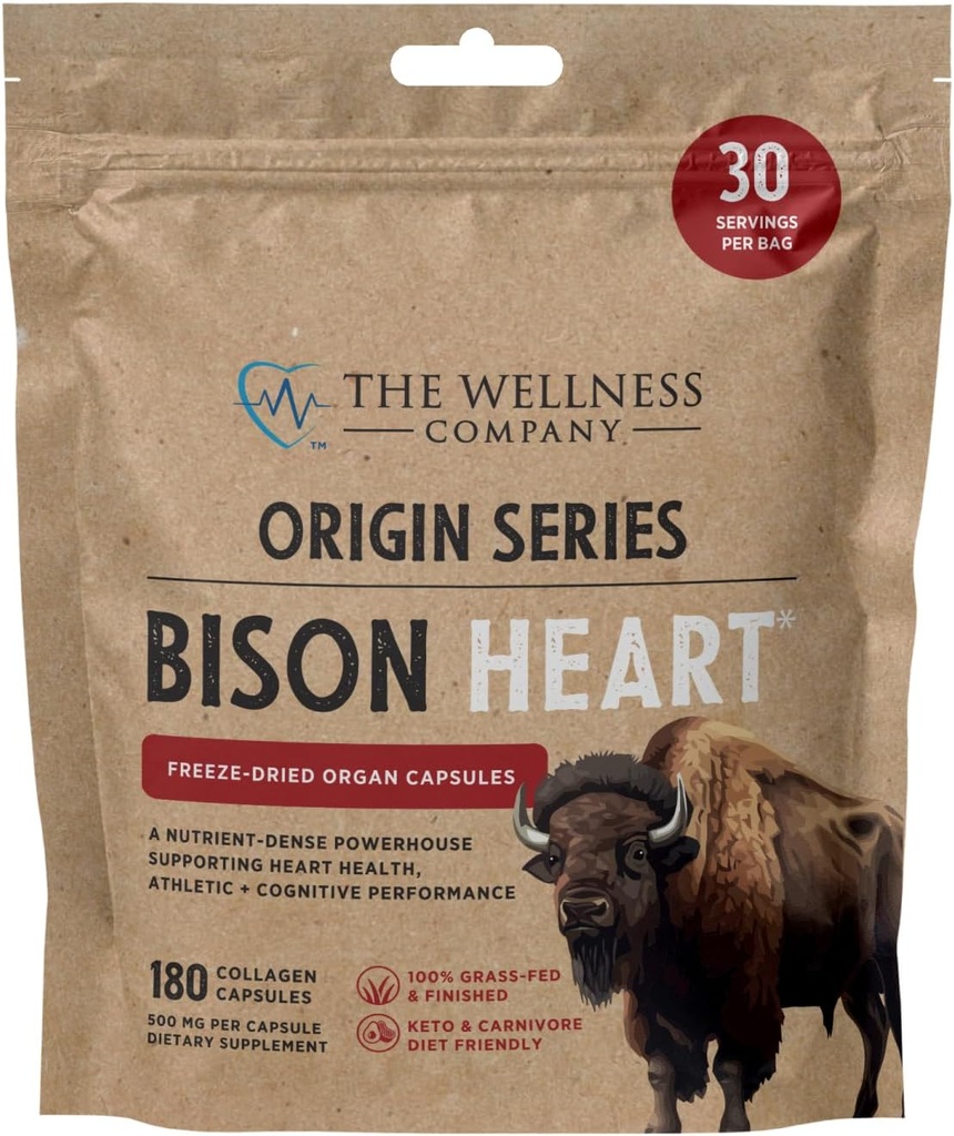健康公司 Bison Heart 180 Collagen Capsules (1个月供应) QQ Grass-Fed Street-Dried Organ QQ非GMO,Gluten-Free QQ支持力量,恢复和生命力