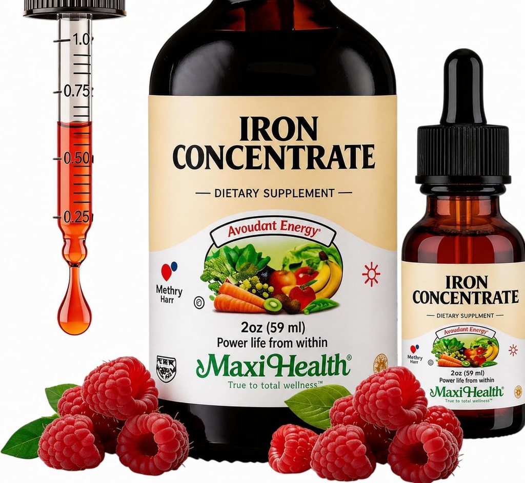 Maxi 健康 女性、男性和儿童液态铁补充剂 - 15 mg / ML Berry Flavored - 高概率 - 容易混合即时吸收 - 增加能量而无恶心 - 2 f Ounces