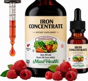 Maxi 健康 女性、男性和儿童液态铁补充剂 - 15 mg / ML Berry Flavored - 高概率 - 容易混合即时吸收 - 增加能量而无恶心 - 2 f Ounces
