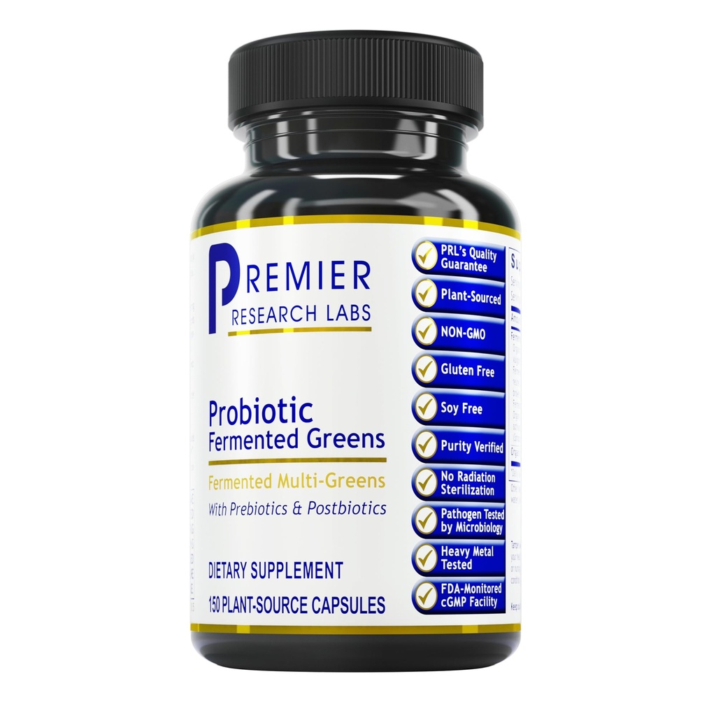 Prime Research Labs Probiotic Fermented Greens - Super Greens Supplements, Superfood Blend, 有机维生素与Probiotic - 每日绿色与菠菜,氯草, & More - 150 Powder filled Capsules 配料