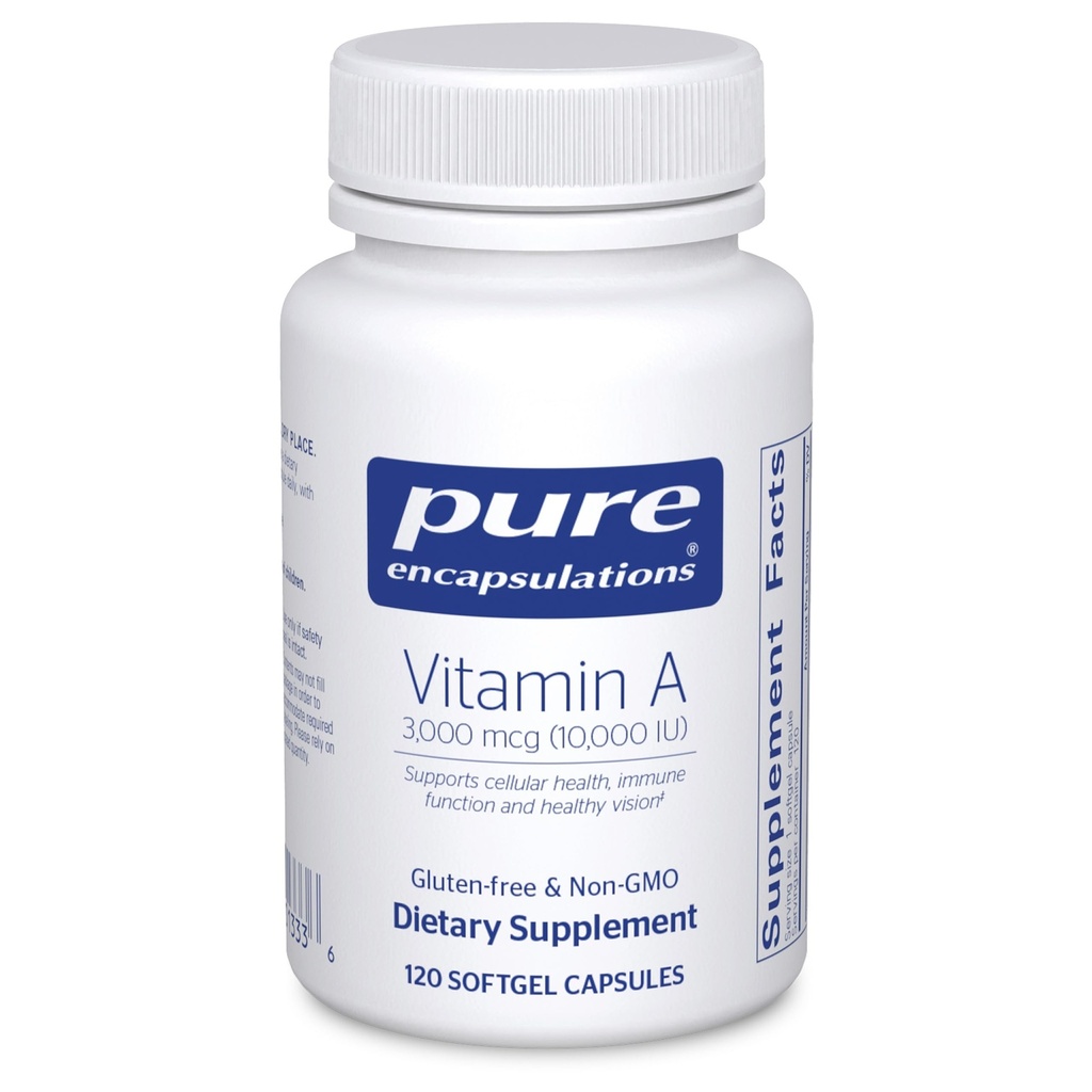 纯封装维生素A - 3,000 mcg - 来自Cod Liver Oil - Immune & Vision Support * - 维生素A Palmitate 补充 - 非GMO - 120 Softgel Capsules