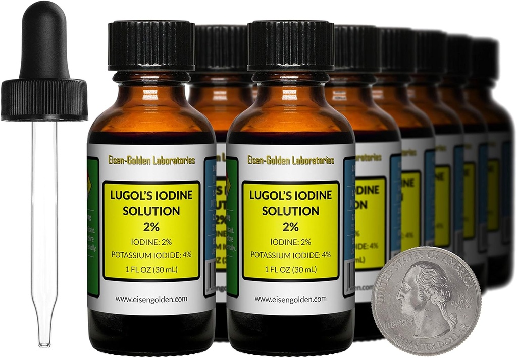 Lugol的碘/ 2% 溶液/ 12 Oz in 12 Amber Glass瓶/ Free Droppers/ 美国