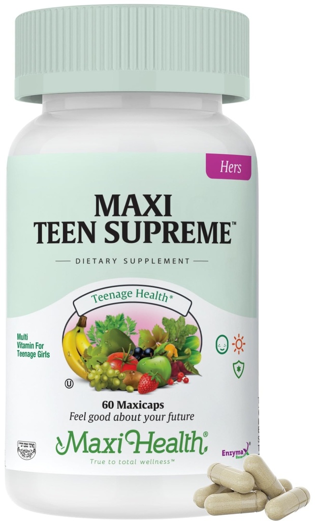 Teen Vitamins for Girls 12-17 - Teen Multivitamin Supreme with D3, Iron, Calcium, Biotin, Digestive Enzymes – Teenager Girl Multi Vitamins for Energy, Immune & Mood Support – 60 Count