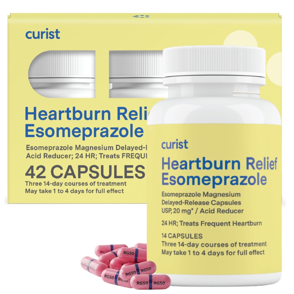 Curist Esomeprazole 20 mg Capsules 延迟释放 - 用于心脏灼伤救济的酸性 Reflux药 42 Capsules - 酸性 Reflux Reflux