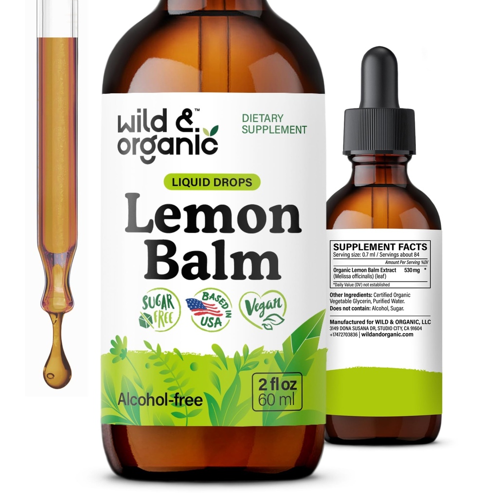 野生和有机柠檬浆液滴 - 放松柠檬浆叶提取补充剂 - 将Melissa Officinalis Tincture - Vegan,糖和无酒精 - 2 fl oz