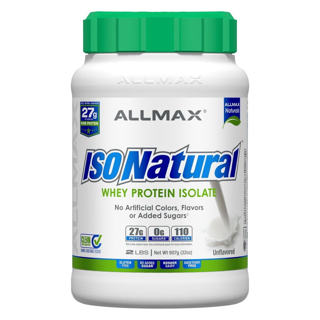 AlMAX 营养标准化 Whey蛋白质隔离,无味 - 2磅 - 27克蛋白质 Per Scoop - Zero Fat & Sugar - 99% 免乳糖 - 配有预生素 - 无人工火焰 - 31种服务