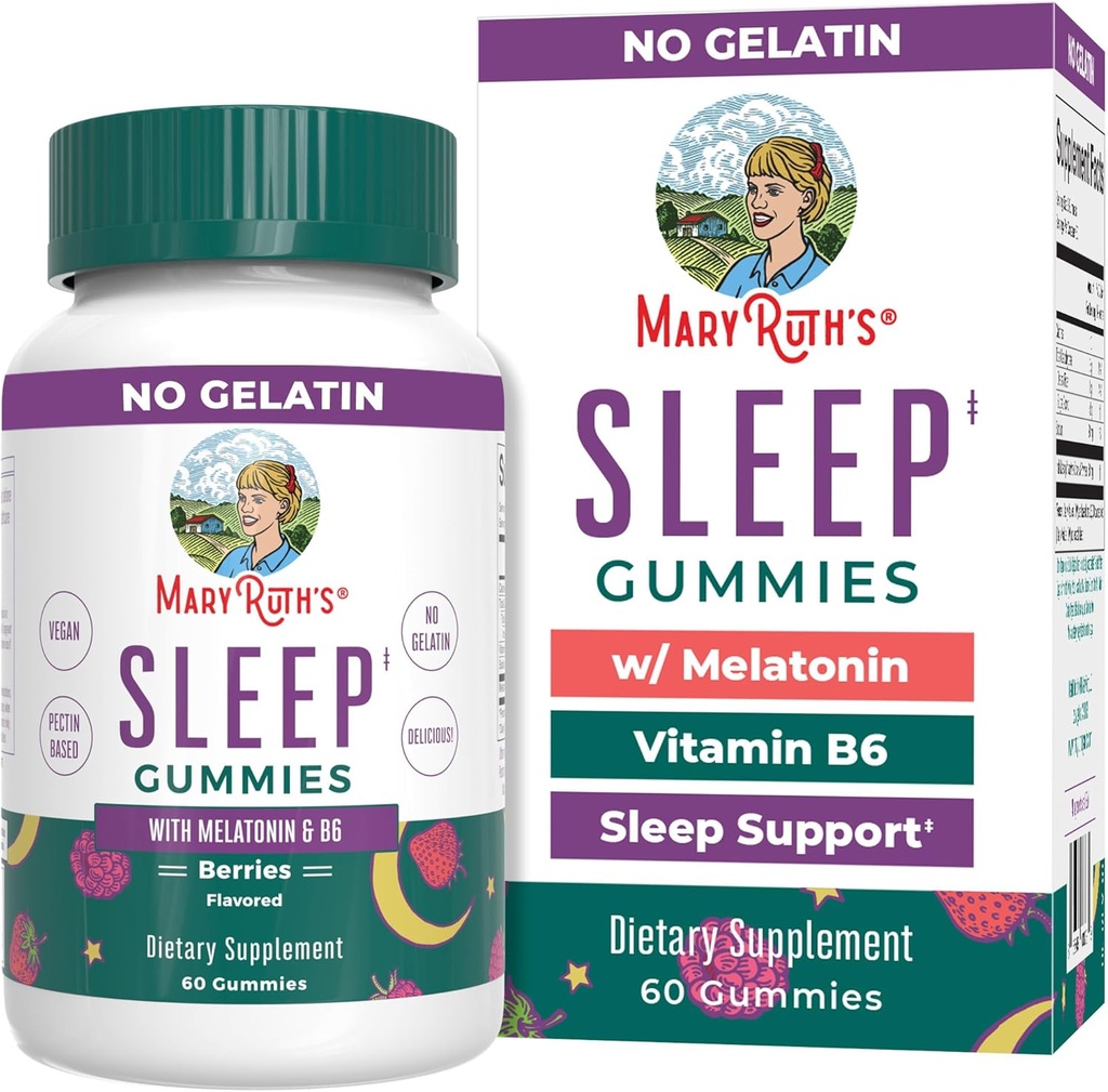 MaryRuth Organizations Melatonin Gummys 配有维生素B6的5mg睡眠Gummys 配有有机甘蔗糖的制造 放松与睡眠支持 成年人 | Vegan | Non-GMO | Gluten Free | 60 Counter