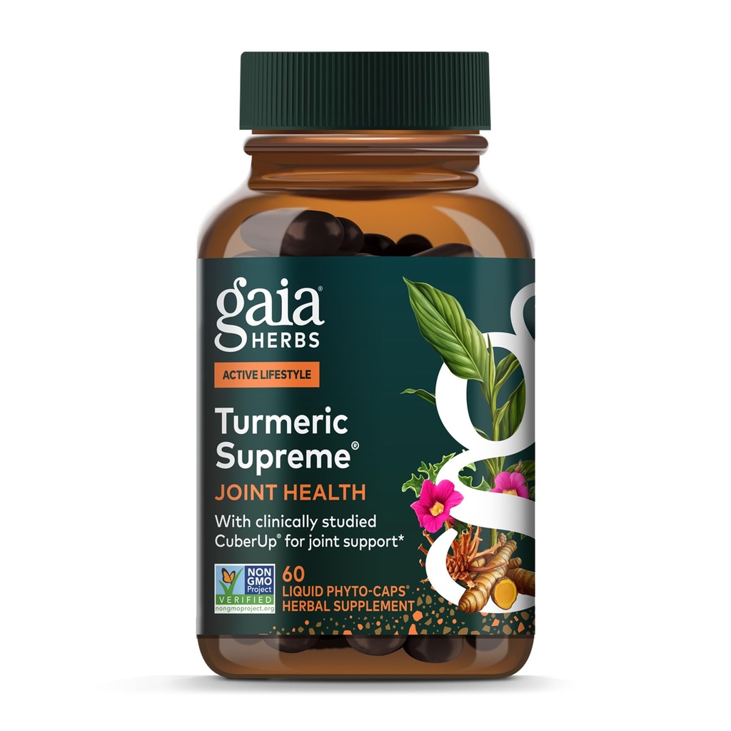 Gaia Herbs Turmeric 最高联合保健-联合支助补编-与Quercetin、黑辣椒、Boswellia、Ginger Root、Crucuminoids、 & More-60 液态植物-Capsules(15日供应)
