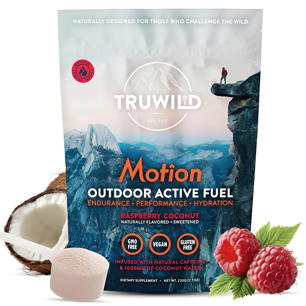 TruWild Motion All Natural Pre Workout Powder Drink Mix for Men and Women with no Jiters 或 Crash, 全食品厂基于Vegan,有机电解质+生物牡蛎, 20 services (椰树莓)