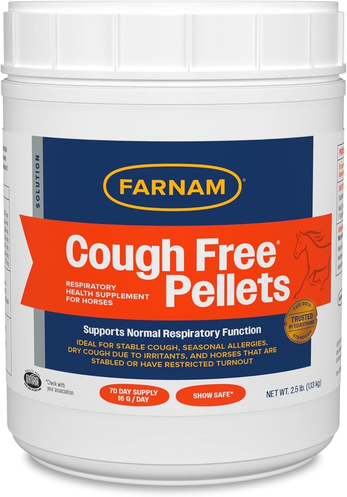 Farnam Cough Free Pellets Respiratory Health Supplement for Horses, Provides Respiratory Support for Horses with Seasonal Allergies or Stable Cough, 2.5 lb., 70 Day Supply
