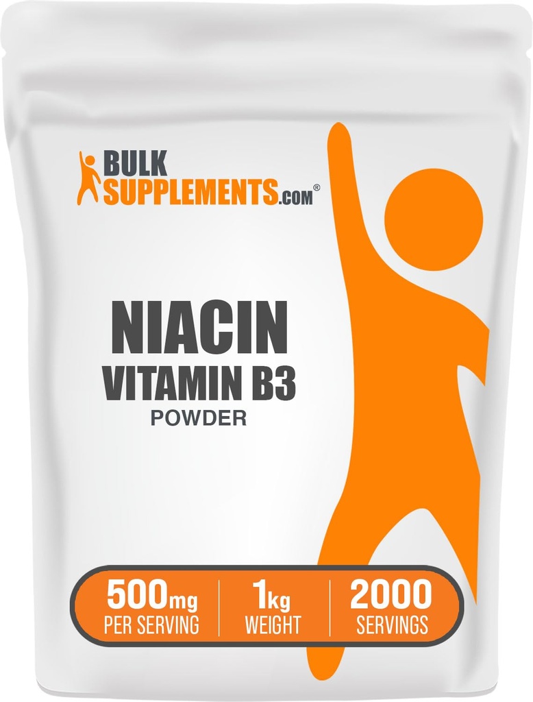 BulkSupplements.com Niacin Powder - Vitamin B3 Supplement, Niacin 500mg - Niacin Flush, Niacin with Flushing - Gluten Free, 500mg of Niacin per Serving, 5kg (11 lbs) (Pack of 5)