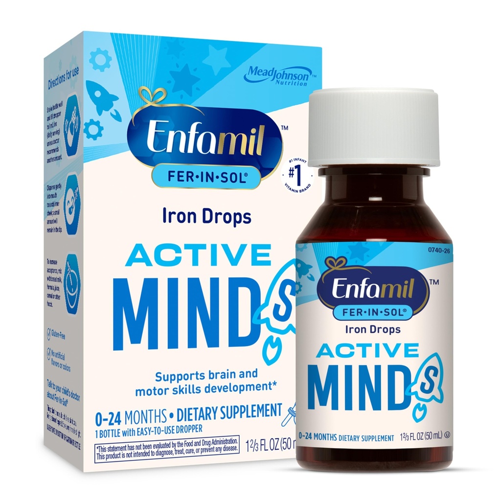 Enfamil Fer-In-Sol 铁的婴儿和托德勒斯补充液,支持大脑发育,50 mL 滴水瓶