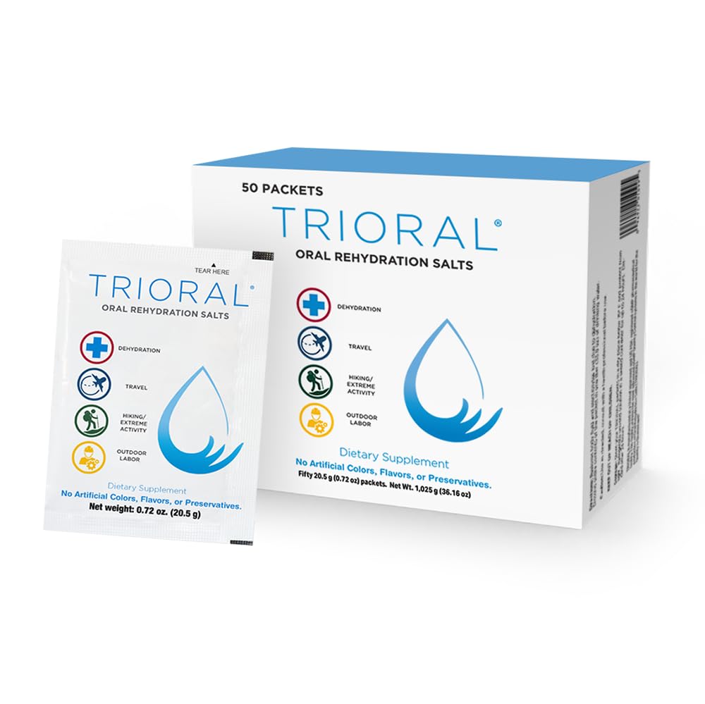 TRIORAL 补水 电解质粉 - 口服补水 盐 - 支持从工作、流体损失和一般水分中脱水 - 50 饮料混合包