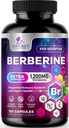Berberine HCL 1200mg 补充剂 - Berberine HCI Capsules 高吸附剂 心脏健康和免疫支持,高强度,无粘液,Vegan,非GMO药 - 120 Veggie Capsules