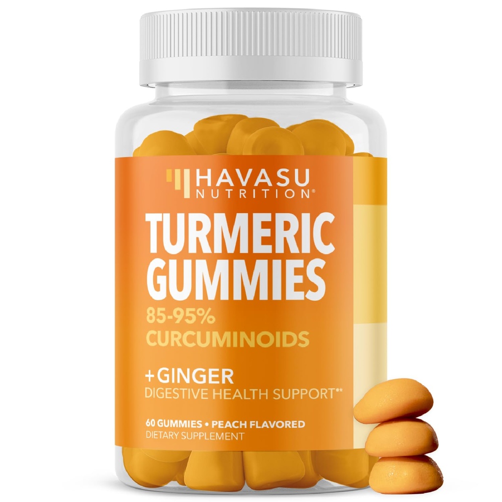 含有姜汁的Turmeric Gummys和95%的Crucuminoids - 整体健康饮食健康和免疫支持补充 - 60 Counter - Vegan,非GMO Crucumin Vitamin - Peach Flavor, 1个月供应量
