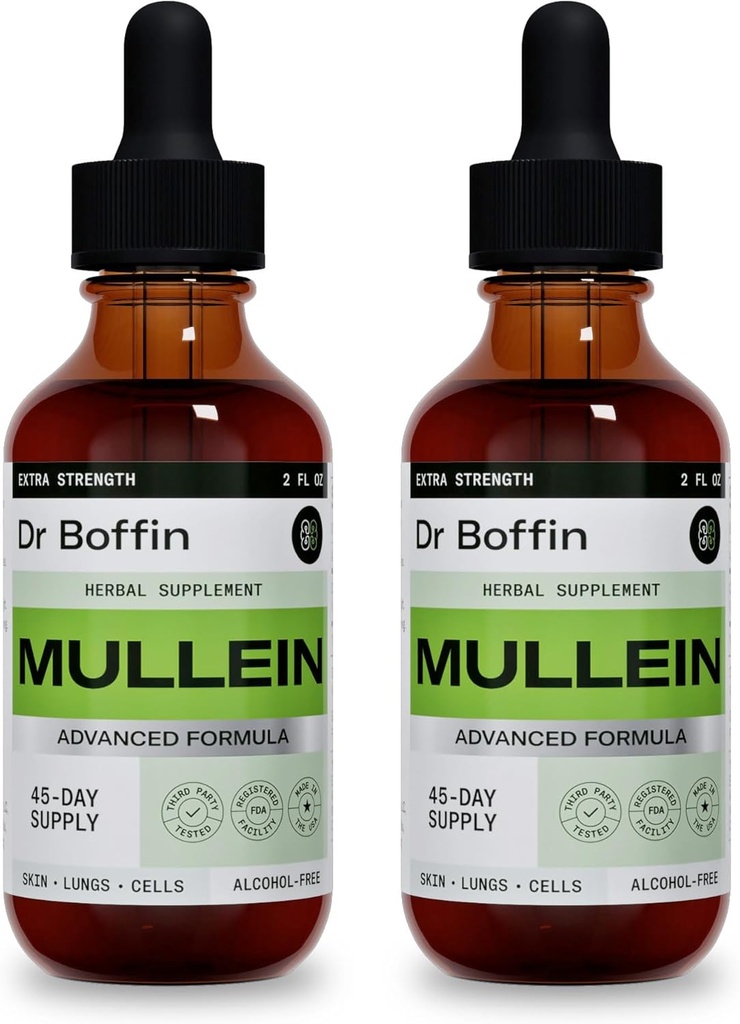 Mullein Leaf 液体提取 2 Fl Oz (Pack of 2) - Extra Strenght QQ 高级公式 - 天然补充 液体叮当 - 肺清洁剂和排毒 - 呼吸卫生和免疫支持滴水