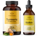 HERBAMAMA Turmeric and Mullein Leaf Kit - 1500 mg的Turmeric Curcumin Capsules & Mullein Leaf 提取丁香 - Vegan,非转基因生物,糖和无酒精 - 2包