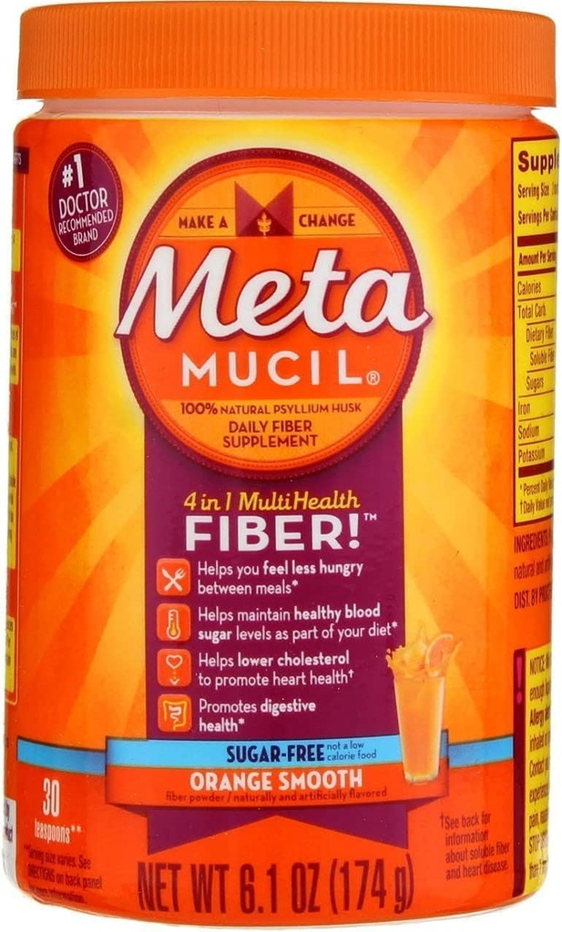 Metamucil Daily Fiber 补充/常规治疗,无糖,橙色滑润,6.1 oz(包3)