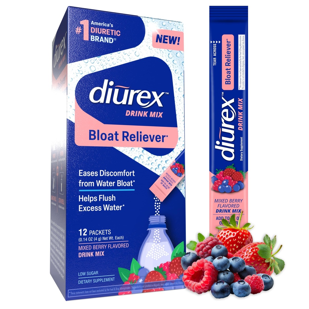 Durex 饮料混合剂 - 尿液补充剂 - 混合莓 Flavor - 用Durex 专有的 Bloat-lieving Blend - 单服务 - 12 Pack