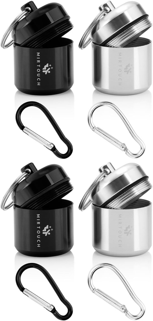 便携式钥匙链药丸(Case) 圆糖片和关键药物 - 防水密钥药丸(Discreet Chine Captain Captain Carabiner) - 铝合金药盒 - 4 Pack