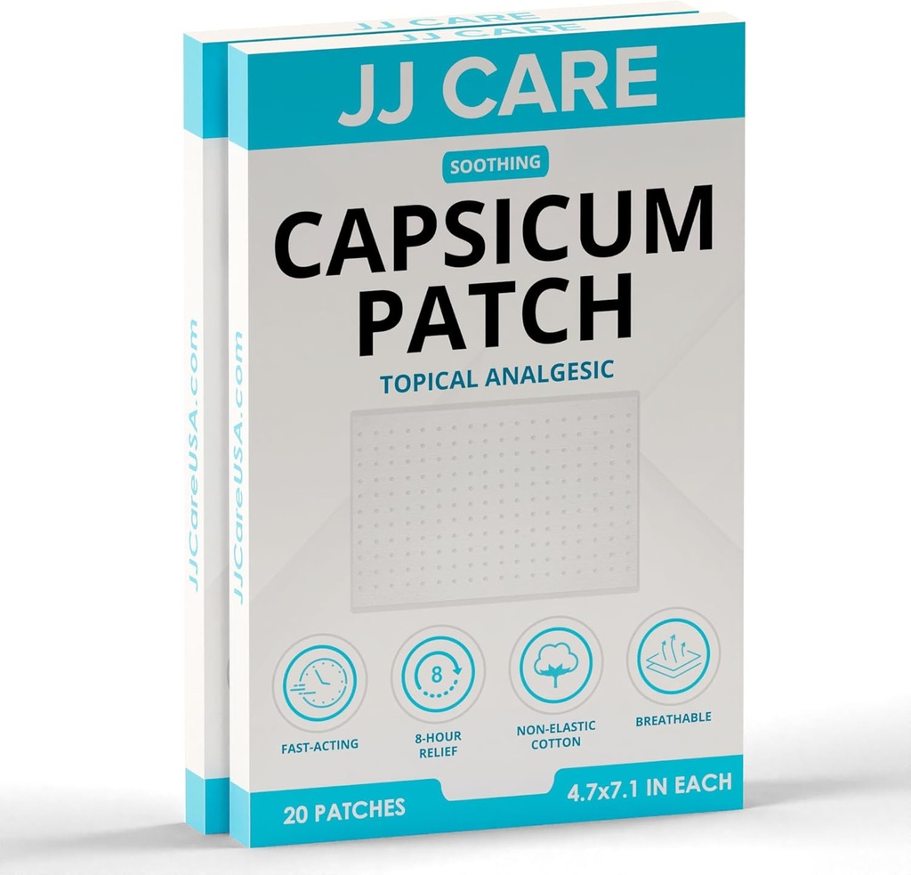 JJ CARE Capsicum Patch (40 PCS), 4.7" x 7.1" 苏打Capsaicin Patch, Capsicum Patches for Neck, Sheper, Muscle Soreness - 8 Hours Relief (中文(简体) ).