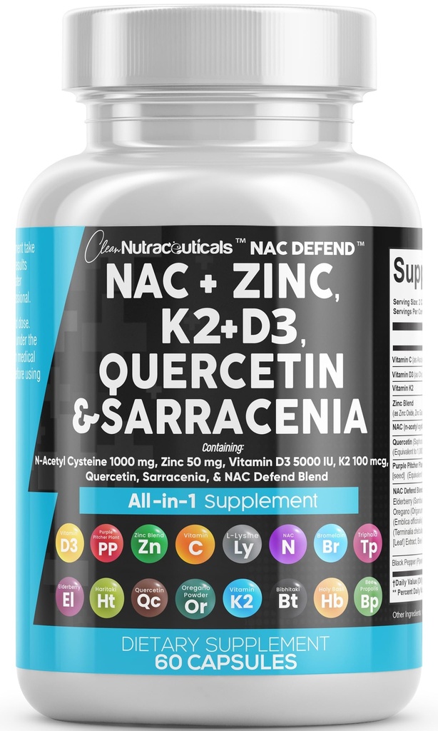 NAC 补充 N- Acetyl Cysteine 维生素 D3 K2 锌 Quercetin Sarracenia Purpurea Imune 支持 | 长老莓 圣贝贝 Propolis Bromelain L-Lysine Capsules 补充 供成年女性使用的