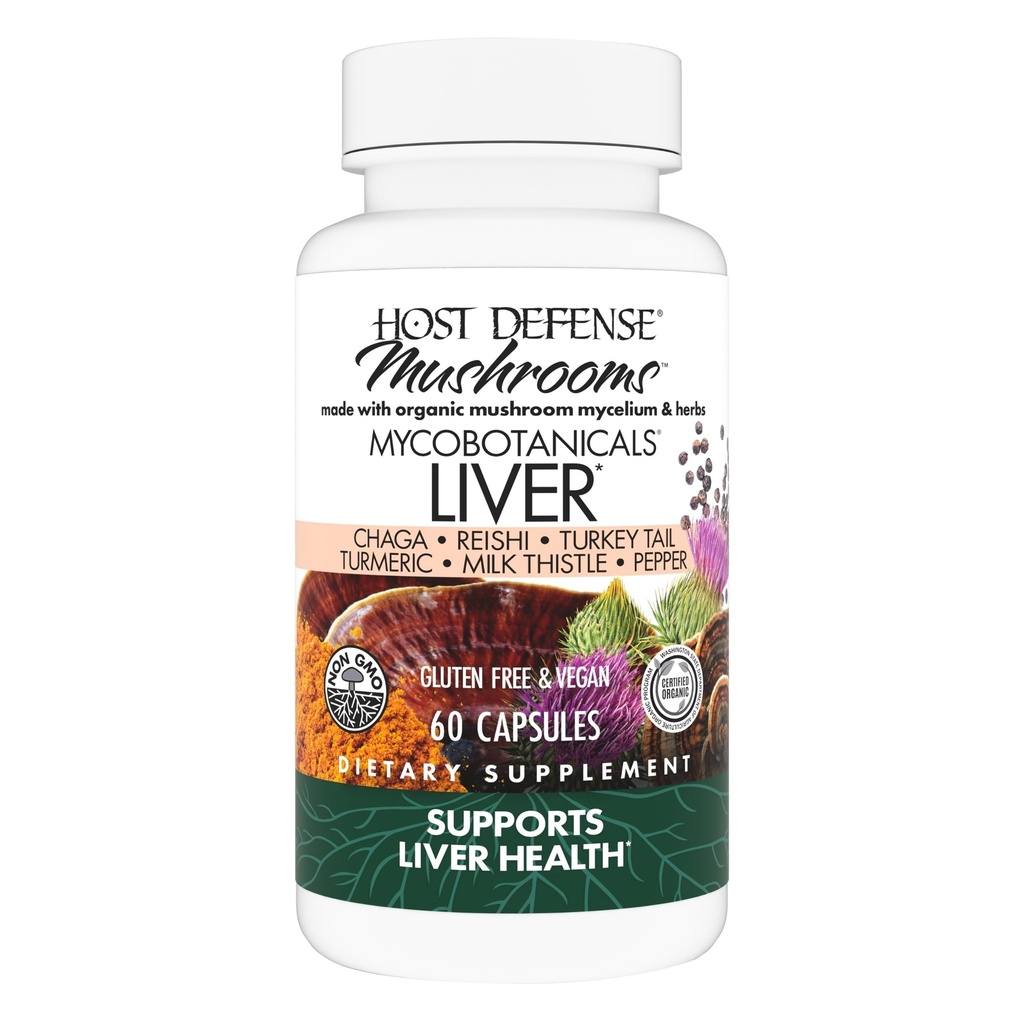 主机 Defense MycoBotanics Liver* Capsules - 配有牛奶硝酸盐和涡轮根的肝脏健康补充剂 - 配有土耳其 Ta,Reishi & Chaga的蘑菇补充剂 - 60 Capsules (30名服务员)*