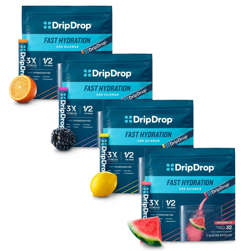 DripDrop水利 - 电解石粉包 - 西瓜,贝里,柠檬,橙色 - 价值 Variety Bundle - 128