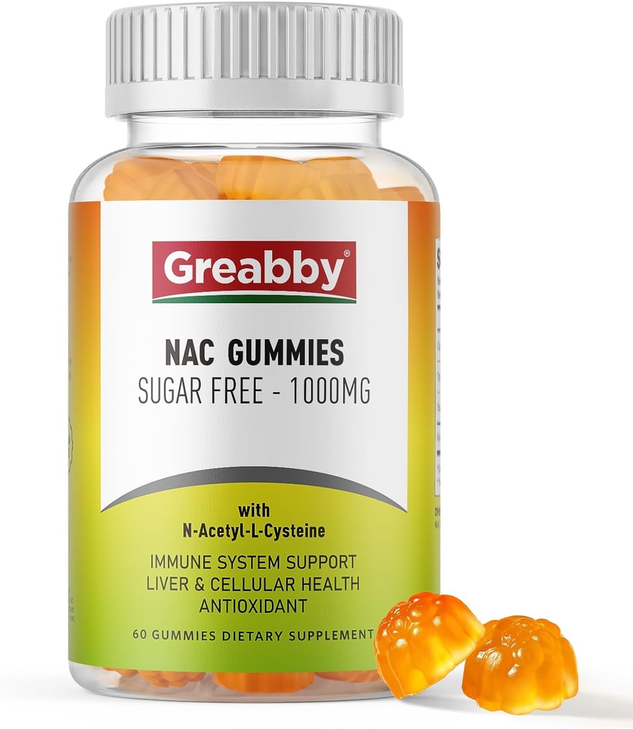 NAC Gummies Sugar Free, N Acetyl Cysteine NAC Supplement 1000mg for Antioxidants, Lung & Liver Health, Immune Support, Vegan Orange Flavor,60ct