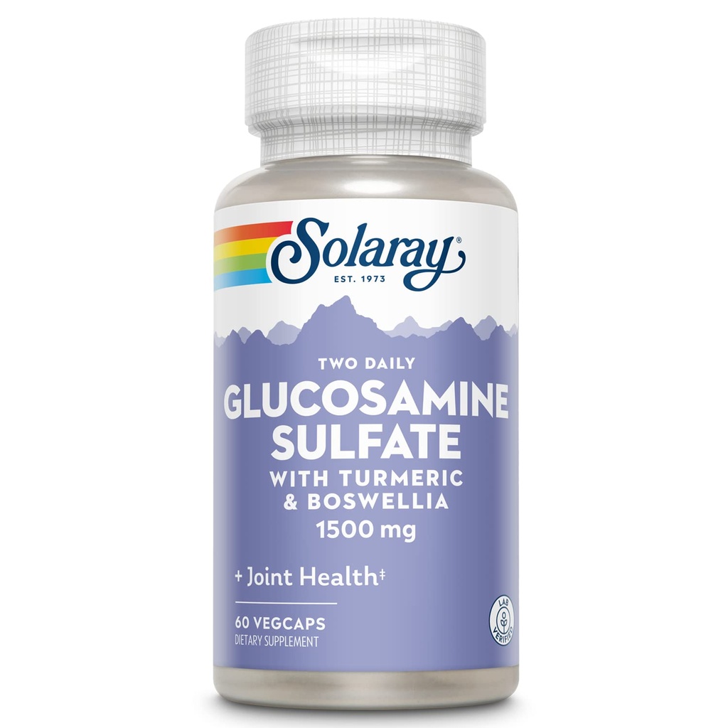SOLARAY Glucosamine Sulfate 1500mg, 健康联合支持补充品, 与Turmeric & Boswellia的强力连接组织和联合健康公式, 60天后钱担保, 30 Servi, 60 Veg Caps