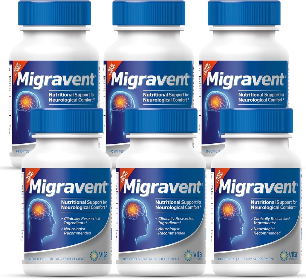 维塔科学 Migravent Migraine Relief Suppos w/Vitamin B2, Riboflavin, 镁,Coenzyme CoQ10, PA-Free Butterbur, Bioperine, Premium Herbal 提取器(60 Counts (Pack of 6)).