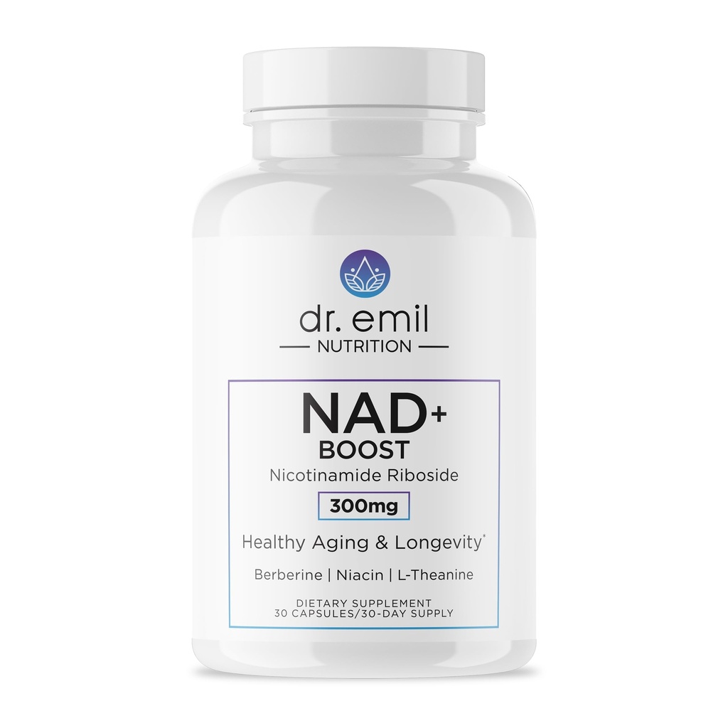 DR. EMIL NUTION NAD+ Boost - 长寿、健康老化和细胞再生的尼科蒂纳米德里博赛德补充剂 - NAD补充剂与柏柏林,L-Theanine & Niacin - 30日供应