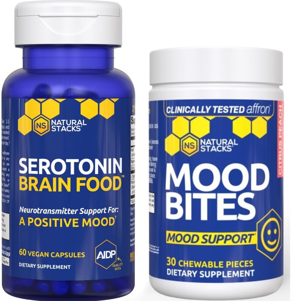 Natural STACKS Mood Bites + Serotonin 脑食品包 - 支持正面的Mood和应激缓解* - 90总块