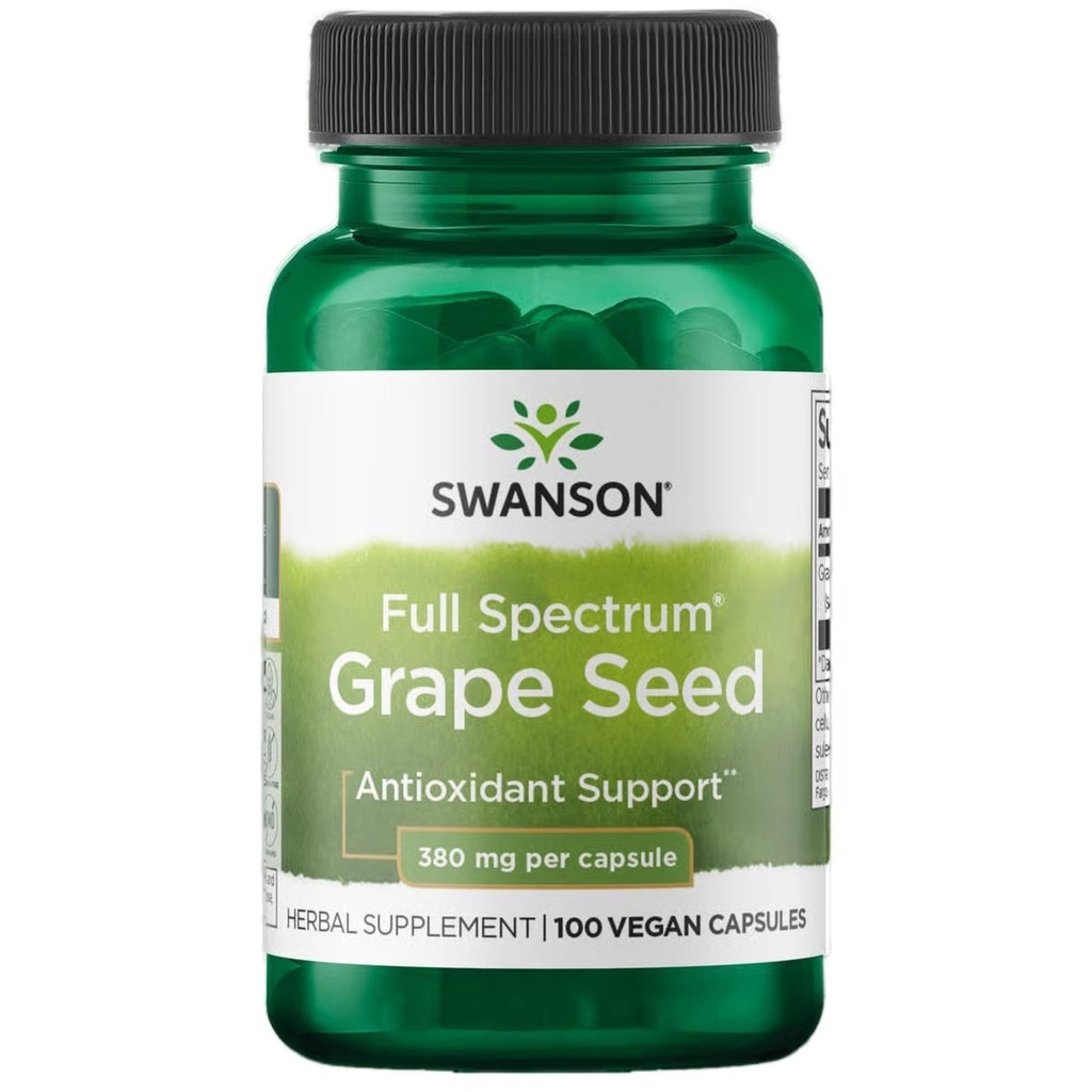 Swanson Grape种子抗氧化剂 自由基体 健康血压支持 多酚 OPCS (Oligomeric Proanthocyanidins) 草药补充剂 380 mg 100 Capsules