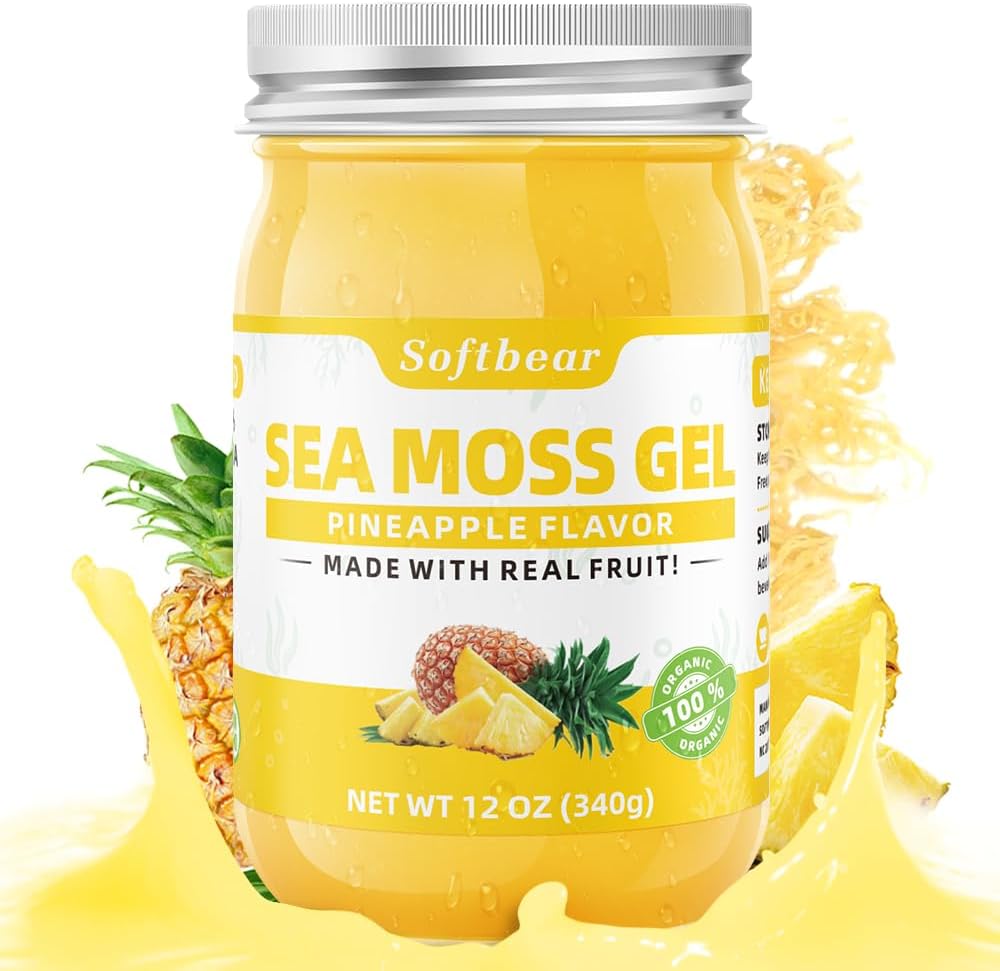 软熊海 Moss Gel Pineapple Flavored 12 OZ - 野生爱尔兰海 Moss Gel 有机 Raw 92 矿物和维生素 N-GMO Gluten-Free Vegan 补充 Immune 甲状腺素消化支持