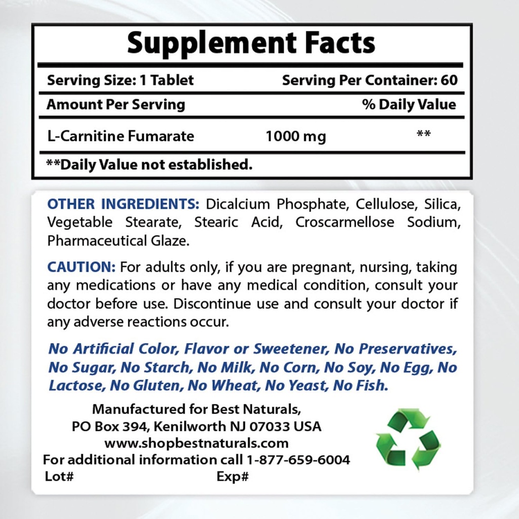 最佳天然L-Carnitine 1000毫克和L-Glutanine 1000毫克