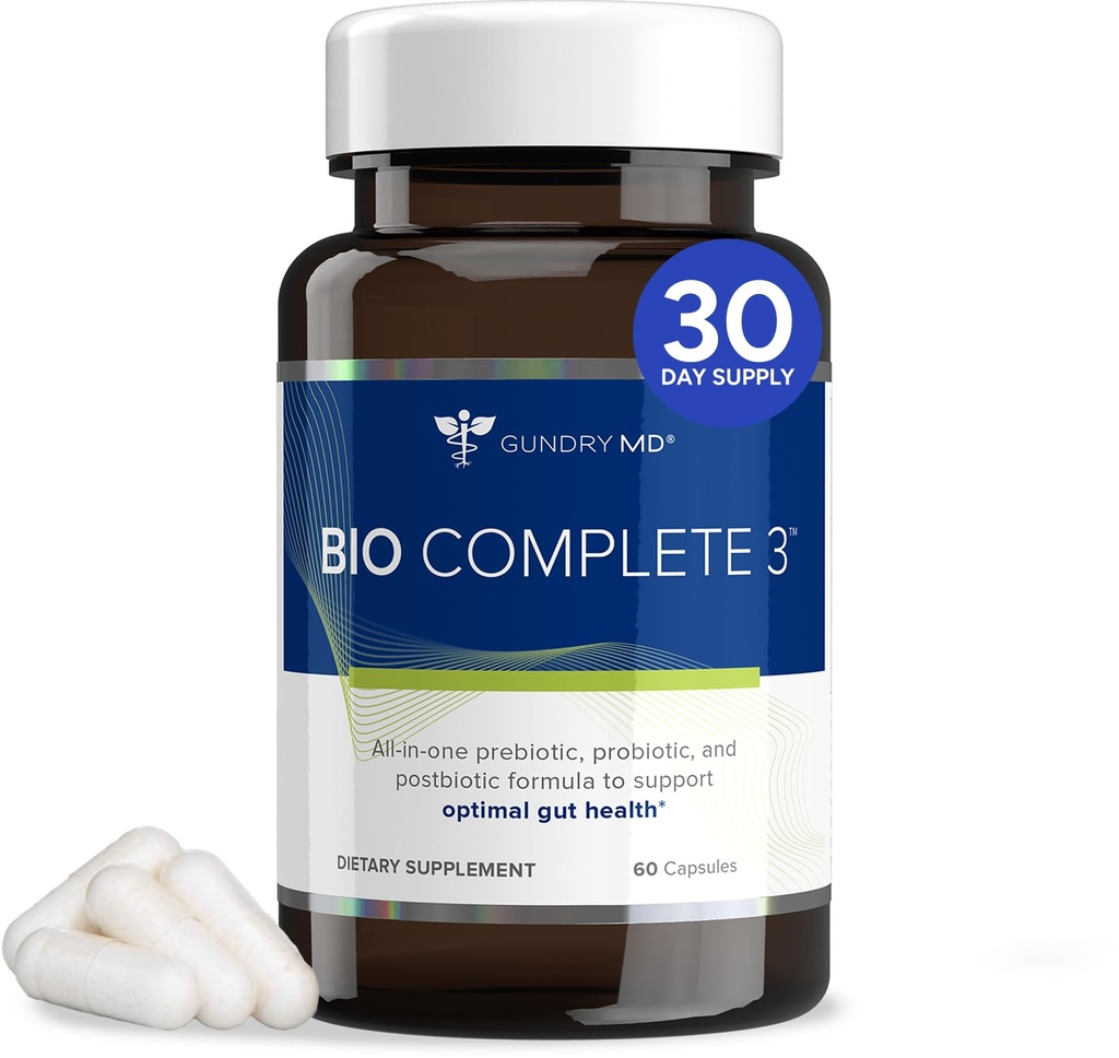 Gundry MD® Bio Complete 3, 3-in-1 古特健康辅助药物, 消化辅助药物, 支持布洛廷、天然气、食品加工、能量水平、皮肤和焦点, 30天供应