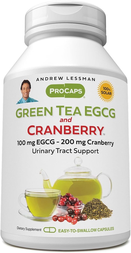 Andrew Lessman Green Tea EGCG & Cranberry 60 Capsules - Catechins和多酚标准化. 帮助保护整个身体的组织、器官和系统。 强大的抗氧化剂支持