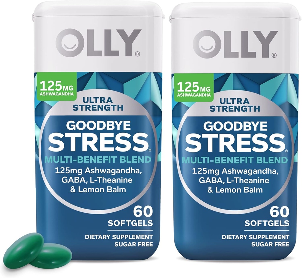 OLLY 超强强度再见 软胶双包,GABA, Ashwagandha, L-Theanine和柠檬包,压力救济补编 - 120个