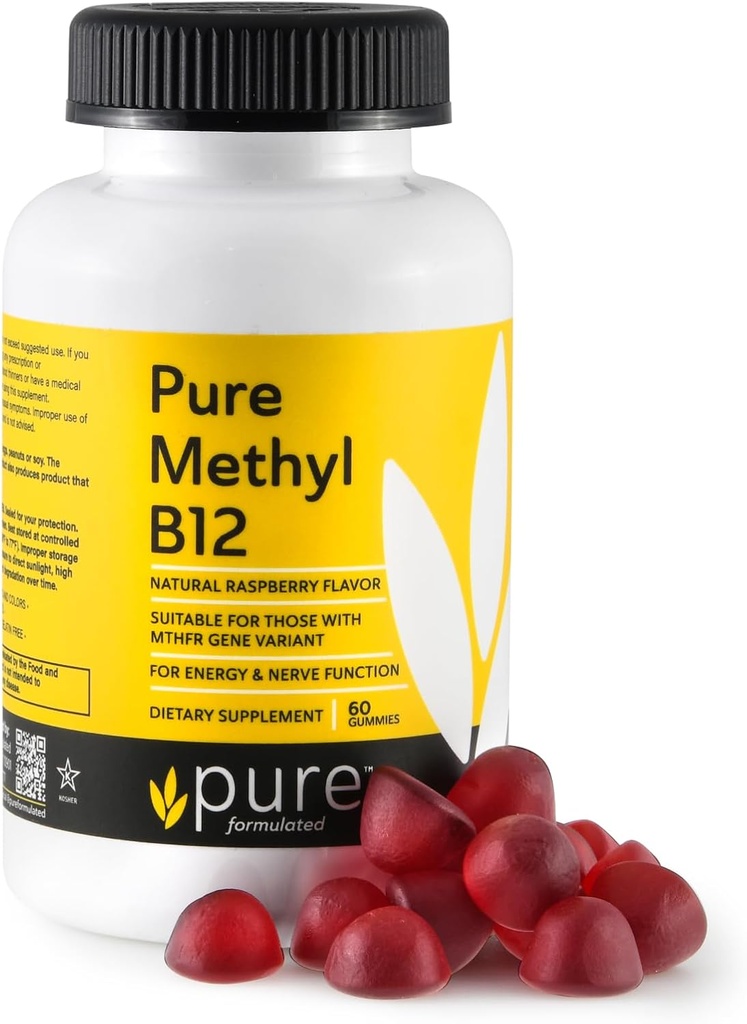 甲基B12 维生素Gmmies - Vegan 维生素B12 成人与儿童甲基Cobalamin Gummys - Chewable B-12 Gummy for Enerve & Nerve 函数 - Gluten - Free,乳制品 - Kosher - 60 Gummys 1500 mcg