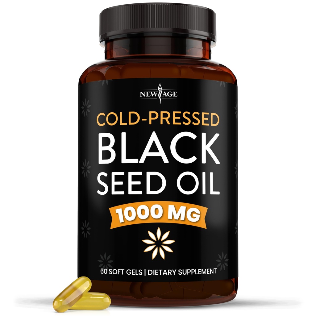 新AGE黑种子油软胶胶囊-Premium Cold-Pressed Nigella Sativa 生产纯黑胶种子油-Non-GMO & Vegetarian(60软胶)