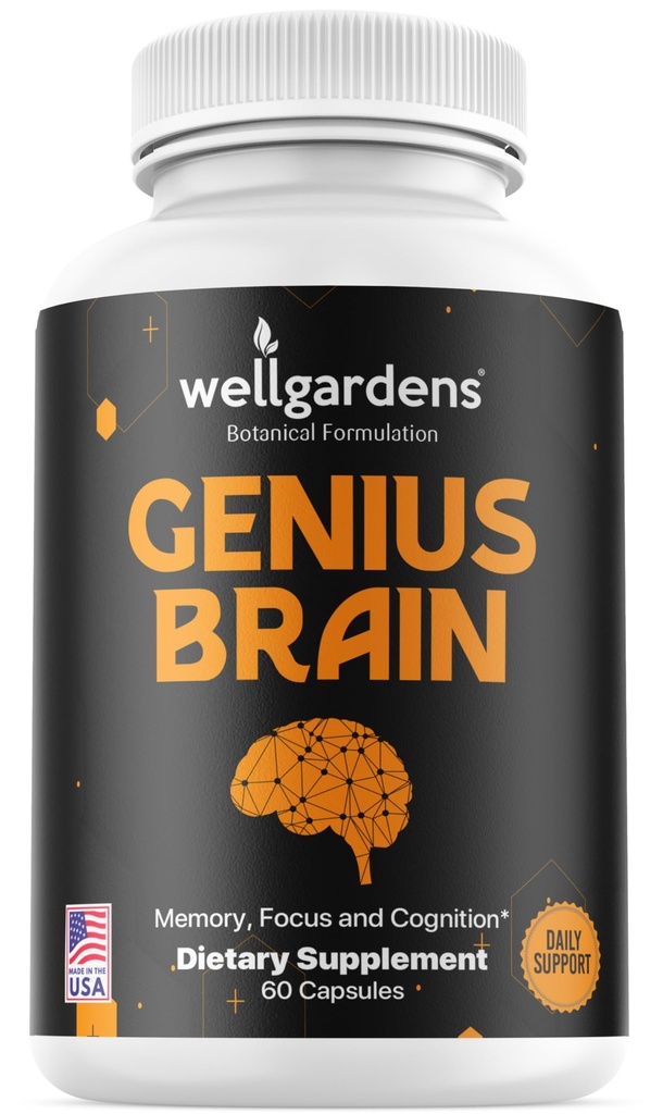 100% Pure Brain Supplements for Memory, Focus and Cognition - Daily Support for Mental Clarity with Bacopa, Magnesium, Vitamins B6, Phosphatidylserine - Non-GMO, Gluten Free