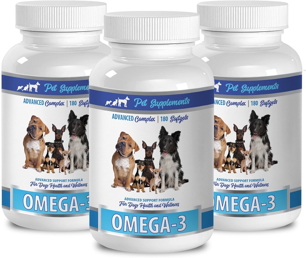 PET Suppments & Nutritical LLC 皮肤和煤湿狗食品 - Dog Omega 3 基本脂肪 ACIDS - 高级公式 - 头发和炭健康 - 天然 - 狗防炎 - 3瓶(540软胶)