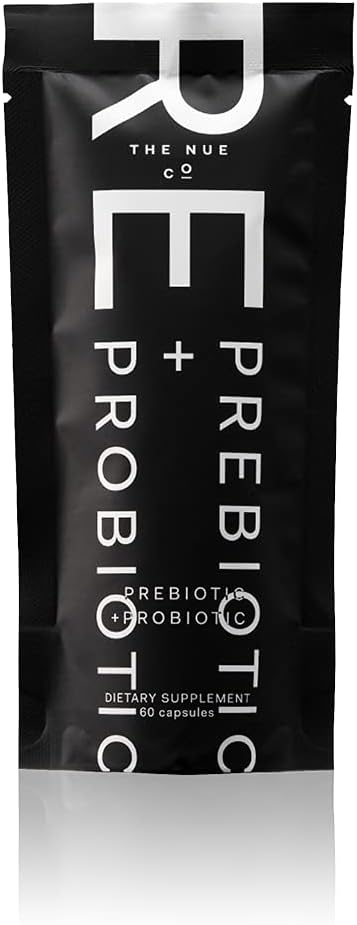 Nue Co. PREBIOTIC + PROBIOTIC 补编 补注,支持Gut Health, 共生和分泌基, IBS 救济,豁免,以及 Skin, Vegan, Gluten Free, 60 Capsules