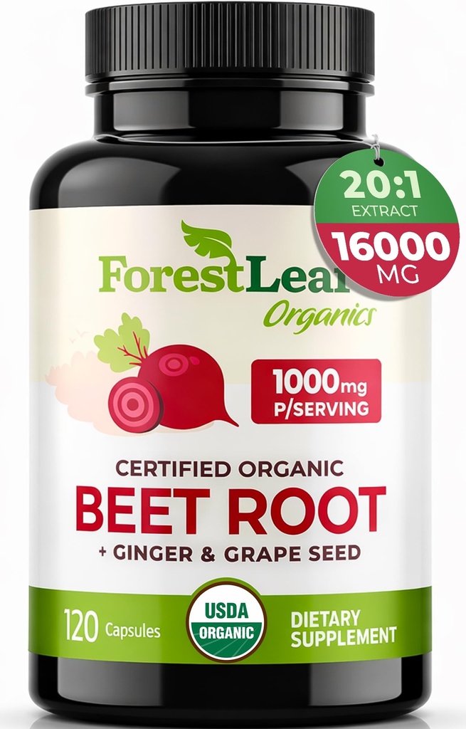 林叶有机甜菜根 Capsules - Beetroot Supplease 16,000mg 强力 20:1 提取药丸 w/Ginger Grape种子 QQ支持血压,硝氧,流,流通 QQ Beets Powder - 120 Caps