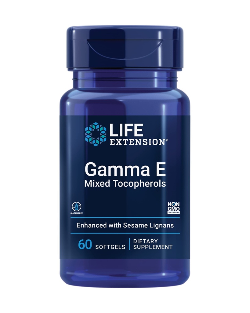 寿命延长 Gamma E 混合托科弗罗醇,健康老化,维生素E 补充剂,加固芝麻脂,无胶,非GMO,60软胶