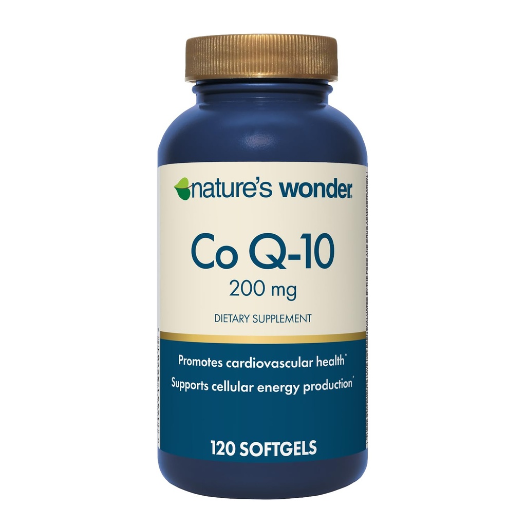 Nature's Wonder CoQ10 补编 - CoQ10 200mg 软胶支持心脏健康,心血管功能,和细胞能量生产,120软胶,120天供应